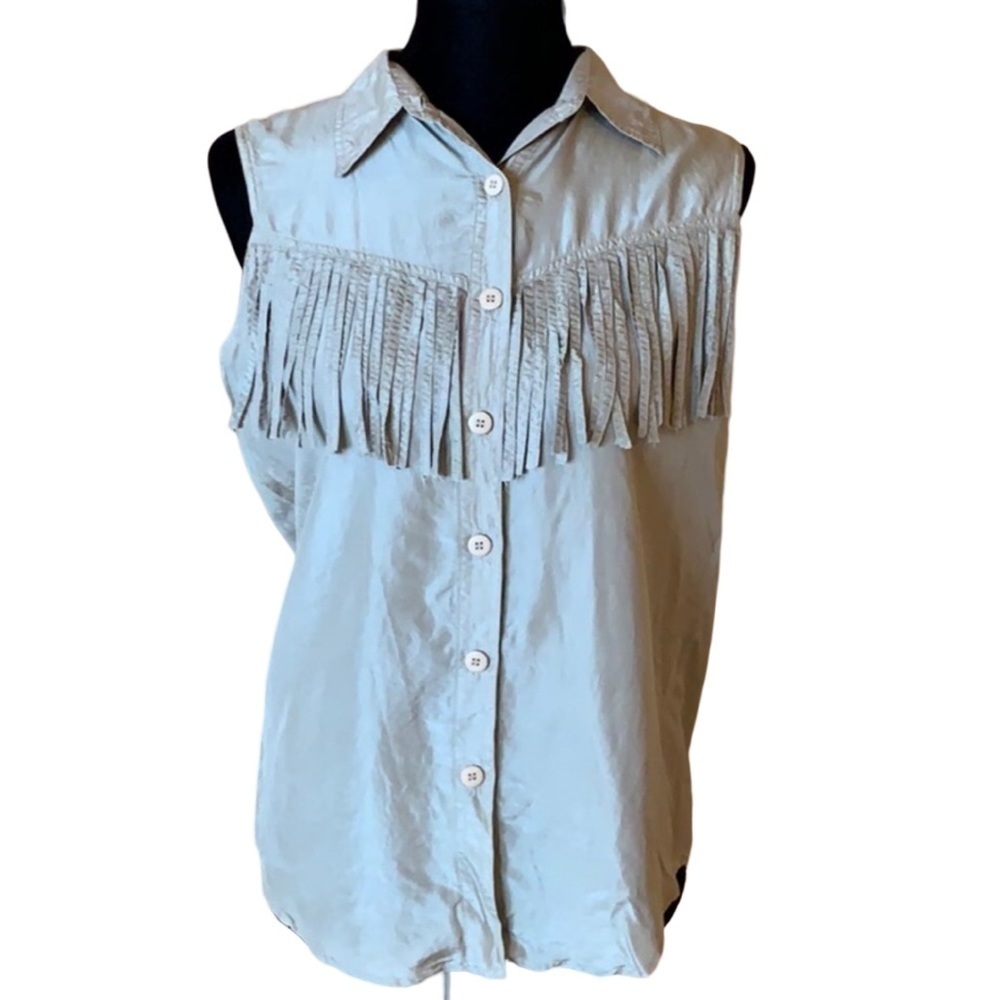 Fashion Options sleeveless silk top with fringe Size Medium
